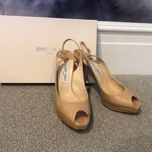 JIMMY CHOO TAN LEATHER HEELS